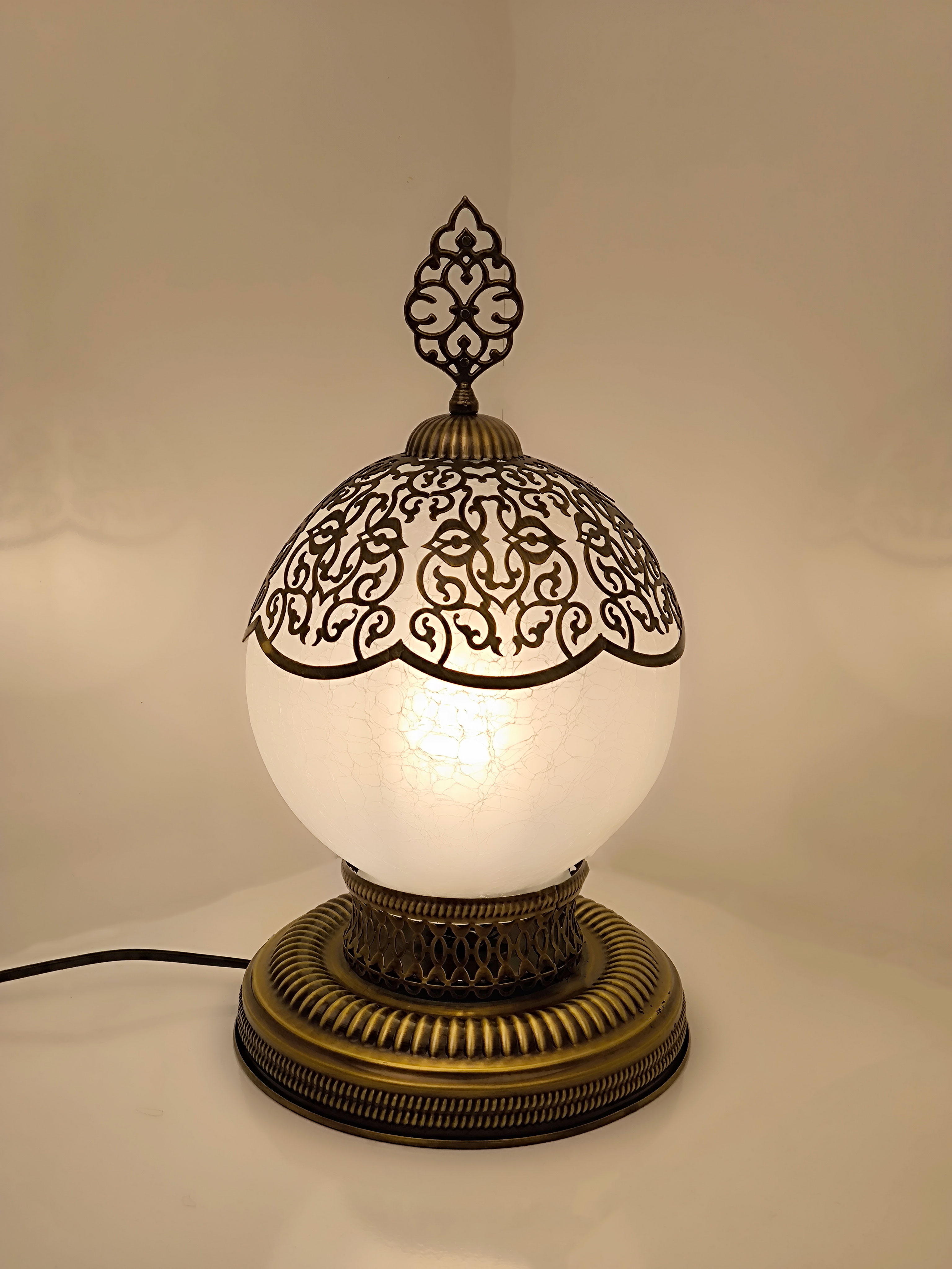 Table Desk Lamp Turkish Lighting Cracked White Glass